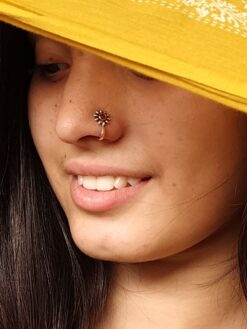 Oxidized silver plated press stone nosepin ethnic jewelry