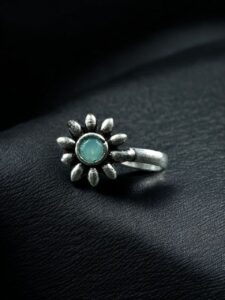 Unique Silver Plated Press Stone Nosepin | Oxidized Ethnic Style Jewelry - color: "Mint"