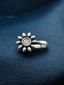 Unique Silver Plated Press Stone Nosepin | Oxidized Ethnic Style Jewelry - color: "Baby Pink"