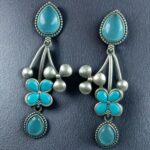 Bulk 50 Beautiful Oxidized Flower Earring | Silver Replica Ethnic Stone Work Dangler Jewelry for Girls - "Aqua"