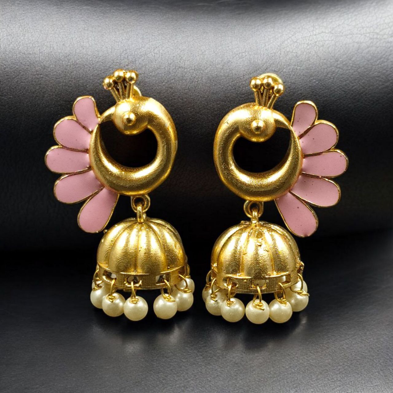 Beautiful Peacock Meenakari Earrings | Gold Plated Jhumki Pearl Ethnic Dangler Jewelry 9 Gold plated peacock Meenakari jhumki pearl dangler earrings