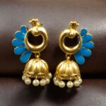 Bulk 162 Beautiful Peacock Meenakari Earrings | Gold Plated Jhumki Pearl Ethnic Dangler Jewelry - "Aqua"