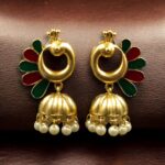 Bulk 164 Beautiful Peacock Meenakari Earrings | Gold Plated Jhumki Pearl Ethnic Dangler Jewelry - "Red-Green"
