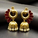 Bulk 166 Beautiful Peacock Meenakari Earrings | Gold Plated Jhumki Pearl Ethnic Dangler Jewelry - "Red"