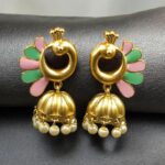 Bulk 170 Beautiful Peacock Meenakari Earrings | Gold Plated Jhumki Pearl Ethnic Dangler Jewelry - "Baby Pink-Mint"