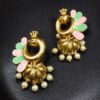 Beautiful Peacock Meenakari Earrings | Gold Plated Jhumki Pearl Ethnic Dangler Jewelry 12 Gold plated peacock Meenakari jhumki pearl dangler earrings
