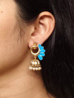Gold plated peacock Meenakari earrings pearl dangler