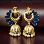Bulk 168 Beautiful Peacock Meenakari Earrings | Gold Plated Jhumki Pearl Ethnic Dangler Jewelry - "Blue"