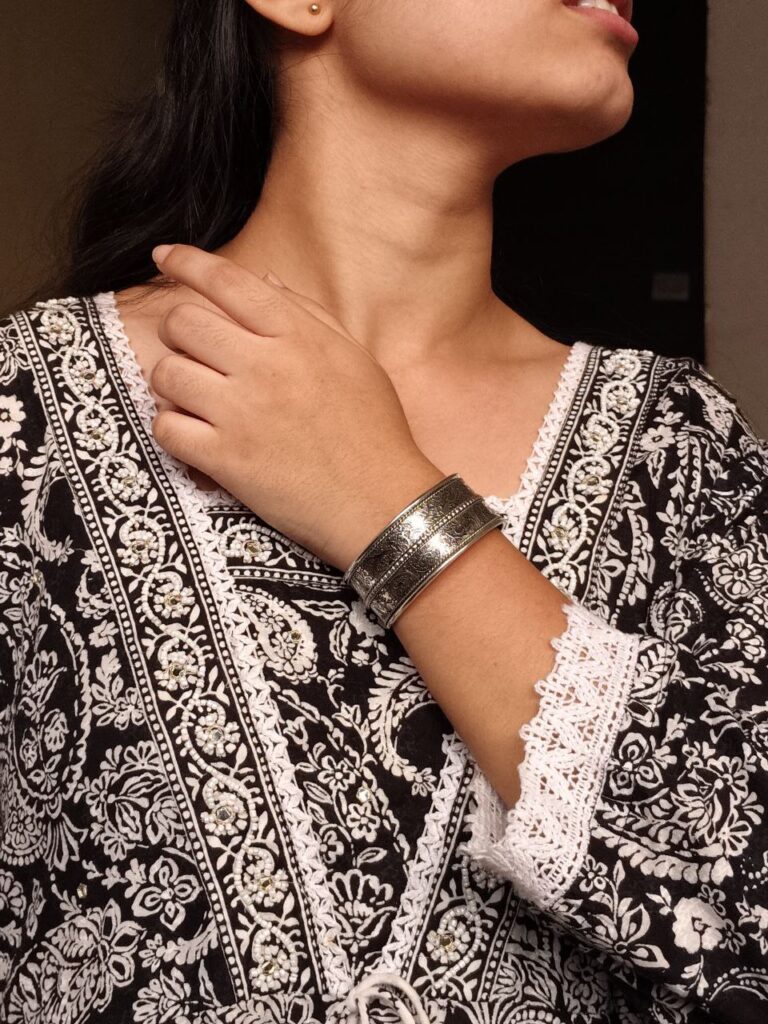 Beautiful Ethnic Silver Plated Cuff Bracelet | Designer Daily Wear Jewelry Girls