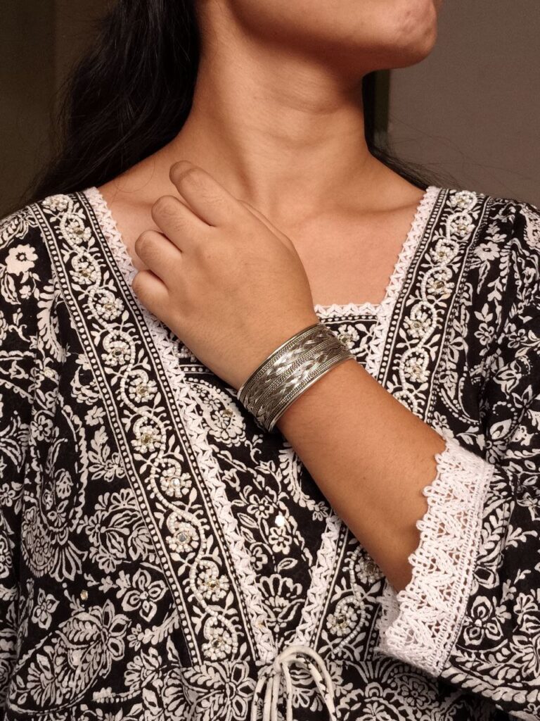 Premium Ethnic Cuff Bracelet | Silver Plated Unique Pattern Jewelry for Women