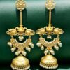 Gold plated Kashmiri jhumka earrings with stone and pearl work