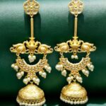 Bulk 128 Luxury Kashmiri Jhumka Earrings | Gold Plated Stone & Pearl Work Dangler Traditional Jewelry - "White"