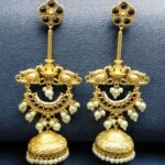 Bulk 130 Luxury Kashmiri Jhumka Earrings | Gold Plated Stone & Pearl Work Dangler Traditional Jewelry - "Black"