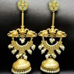 Bulk 132 Luxury Kashmiri Jhumka Earrings | Gold Plated Stone & Pearl Work Dangler Traditional Jewelry - "Mint"
