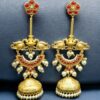 Gold plated Kashmiri jhumka earrings with stone and pearl work