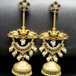 Bulk 136 Luxury Kashmiri Jhumka Earrings | Gold Plated Stone & Pearl Work Dangler Traditional Jewelry - "Blue"