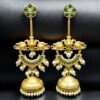Gold plated Kashmiri jhumka earrings with stone and pearl work