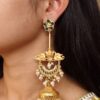 Gold plated Kashmiri jhumka earrings with stone and pearl work