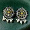 Silver plated round stone and pearl work stud earrings for girls