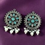Bulk 118 Premium Silver Plated Round Stud Earrings | Stone & Pearl Work Ethnic Best Designer Jewelry For Girls - "Mint"