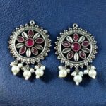 Bulk 120 Premium Silver Plated Round Stud Earrings | Stone & Pearl Work Ethnic Best Designer Jewelry For Girls - "Red"