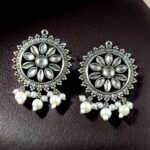 Bulk 122 Premium Silver Plated Round Stud Earrings | Stone & Pearl Work Ethnic Best Designer Jewelry For Girls - "White"