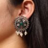 Silver plated round stud earrings stone and pearl work for girls