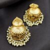 Floral art gold plated jhumka earrings with stone and pearl detailing