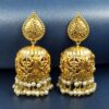 Floral art gold plated jhumka earrings with stone and pearl detailing