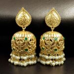 Bulk 98 Trendy Floral Art Gold Plated Jhumka Earrings | Stone & Pearl Detailing Ethnic Dangler Amazing Jewelry - "Green"