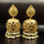 Bulk 100 Trendy Floral Art Gold Plated Jhumka Earrings | Stone & Pearl Detailing Ethnic Dangler Amazing Jewelry - "Black"