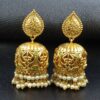 Floral art gold plated jhumka earrings with stone and pearl detailing