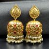Floral art gold plated jhumka earrings with stone and pearl detailing