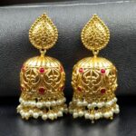 Bulk 102 Trendy Floral Art Gold Plated Jhumka Earrings | Stone & Pearl Detailing Ethnic Dangler Amazing Jewelry - "Red