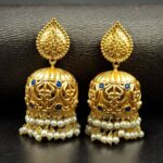 Bulk 92 Trendy Floral Art Gold Plated Jhumka Earrings | Stone & Pearl Detailing Ethnic Dangler Amazing Jewelry - "Blue"