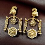 Bulk 72 Gold Plated Unique Bird Design Earrings | Stone & Pearl Detailing Ethnic Jewelry For Girls - "White"