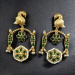 Bulk 74 Gold Plated Unique Bird Design Earrings | Stone & Pearl Detailing Ethnic Jewelry For Girls - "Green"