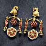 Bulk 78 Gold Plated Unique Bird Design Earrings | Stone & Pearl Detailing Ethnic Jewelry For Girls - "Red"