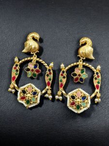 Gold Plated Unique Bird Design Earrings | Stone & Pearl Detailing Ethnic Jewelry For Girls - color: "Multi"
