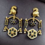 Bulk 84 Gold Plated Unique Bird Design Earrings | Stone & Pearl Detailing Ethnic Jewelry For Girls - "Blue"