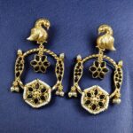 Bulk 76 Gold Plated Unique Bird Design Earrings | Stone & Pearl Detailing Ethnic Jewelry For Girls - "Black"