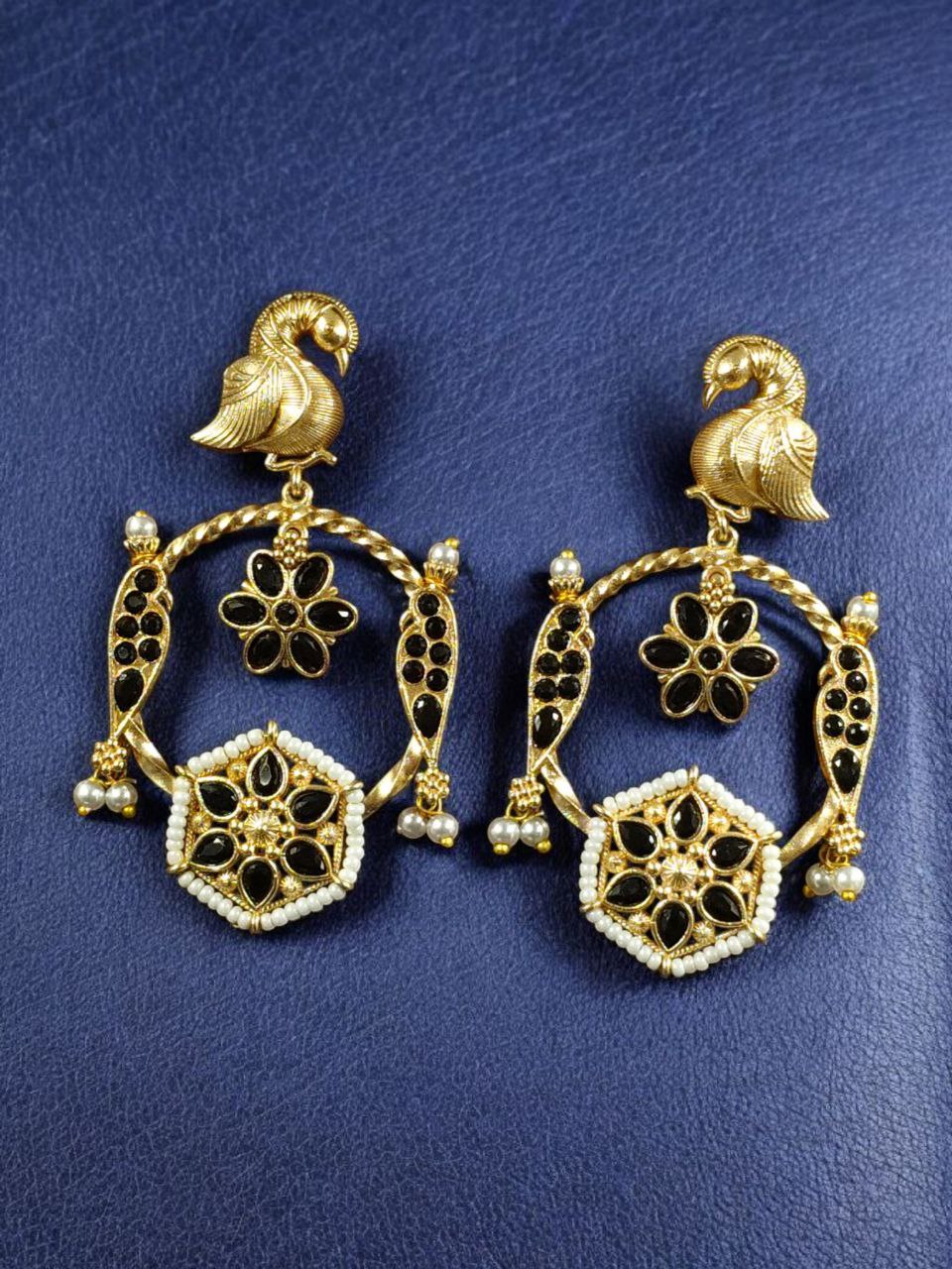 Gold Plated Unique Bird Design Earrings | Stone & Pearl Detailing Ethnic Jewelry For Girls 12 Gold plated bird design earrings with stone and pearl detailing