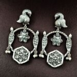 Bulk 56 Beautiful Bird Design Earrings | Oxidized Silver Replica Stone & Pearl Work Dangler Jewelry - "White"