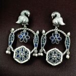 Bulk 58 Beautiful Bird Design Earrings | Oxidized Silver Replica Stone & Pearl Work Dangler Jewelry - "Blue"