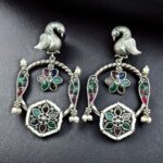 Bulk 44 Beautiful Bird Design Earrings | Oxidized Silver Replica Stone & Pearl Work Dangler Jewelry - "Multi"