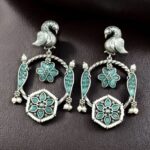 Bulk 50 Beautiful Bird Design Earrings | Oxidized Silver Replica Stone & Pearl Work Dangler Jewelry - "Mint"