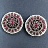 Handcrafted oxidized silver plated round stud earrings with pearl and stone work