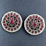 Bulk 28 Handcrafted Oxidized Round Studs Earrings | Pearl & Stone Work Silver Plated Amazing Jewelry - "Red"