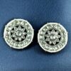 Handcrafted oxidized silver plated round stud earrings with pearl and stone work