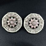 Bulk 34 Handcrafted Oxidized Round Studs Earrings | Pearl & Stone Work Silver Plated Amazing Jewelry - "Baby Pink"